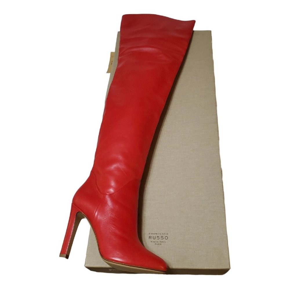 Francesco Russo 105mm Over The Knee Red Leather Boots Thigh High 39.5